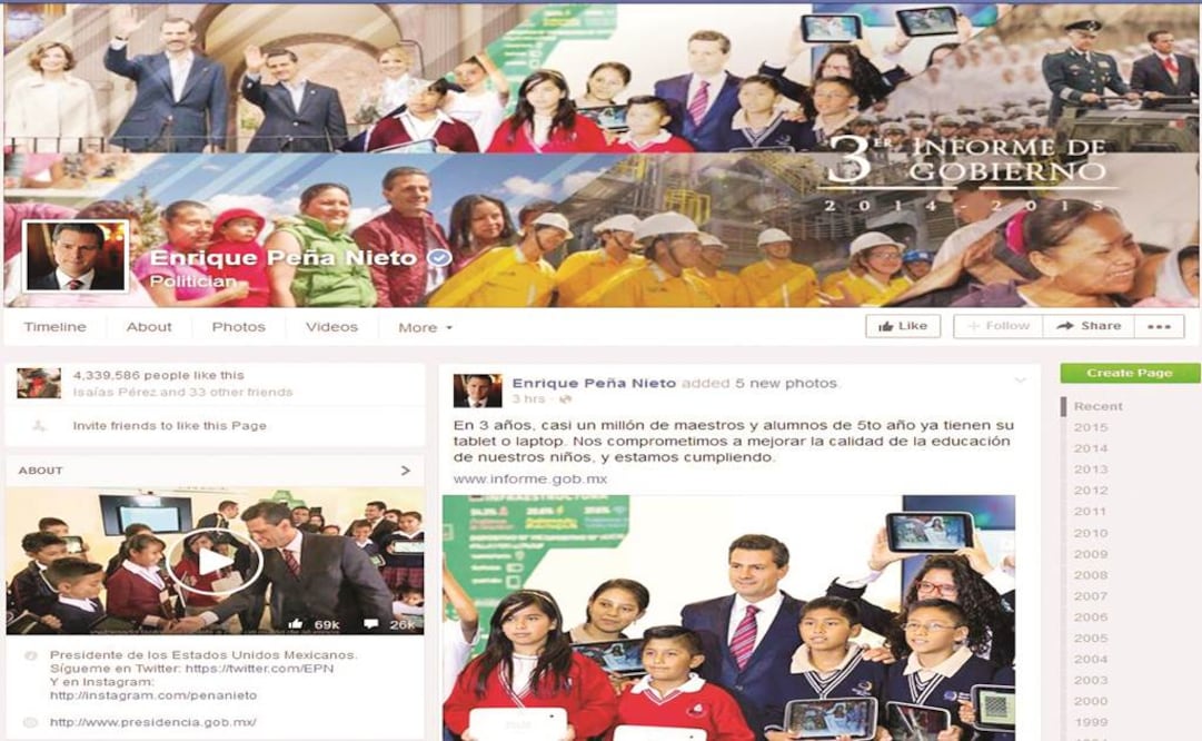 La página presidencial en Facebook promueve logros de lo que va del sexenio (Especial)