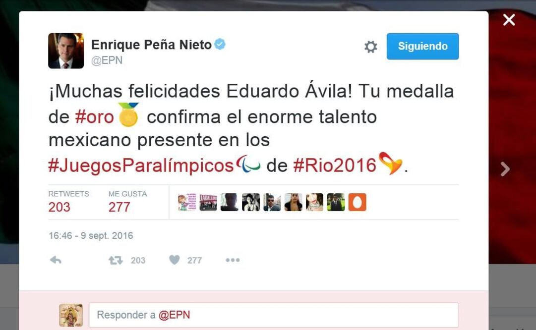 Peña Nieto felicita a Eduardo Ávila, segundo oro paralímpico de México