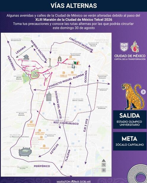 Vías alternas en la Ciudad de México - Foto: @maraton_cdmx en Instagram
