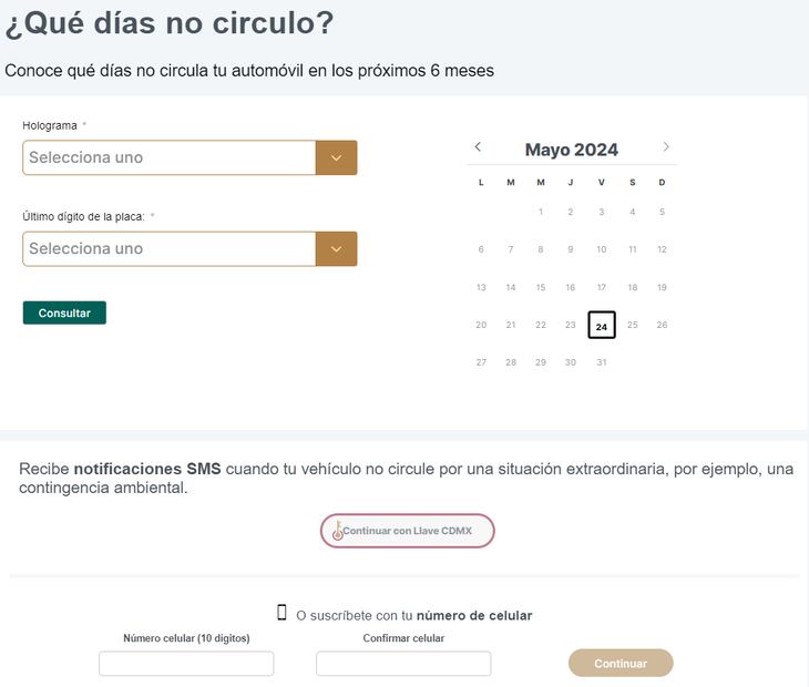 En la parte inferior de la página del hoy no circula, puedes anotar tu número celular para recibir alertas cuando se modifique el calendario por contingencia ambiental. Foto: Hoy no circula