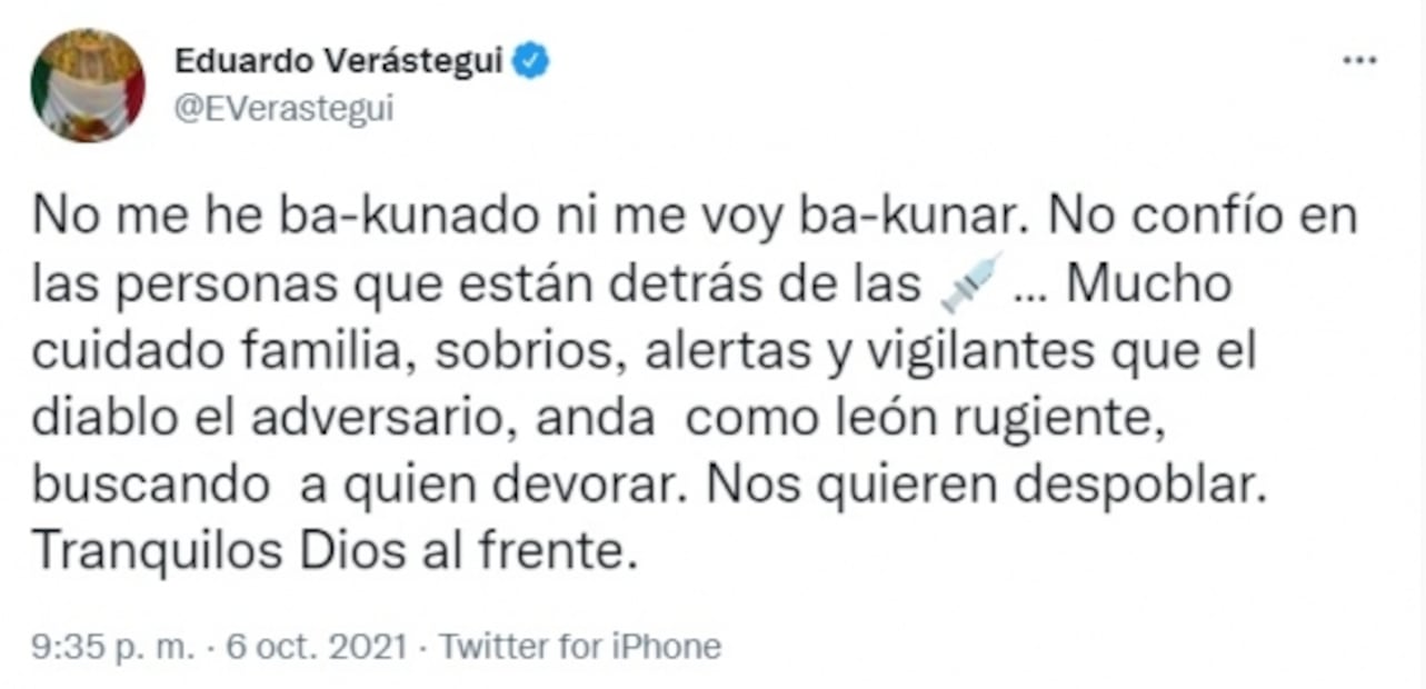 Verástegui desconfía de vacuna; asegura que son "del diablo" y lo tunden en redes