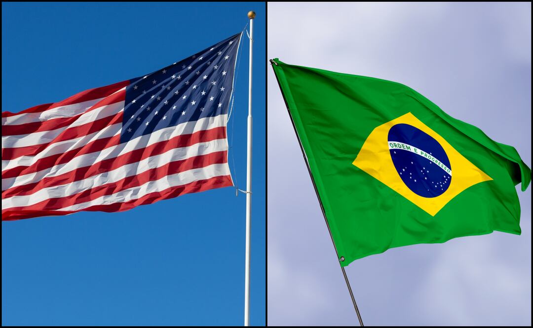 Bandera de Estados Unidos y de Brasil.