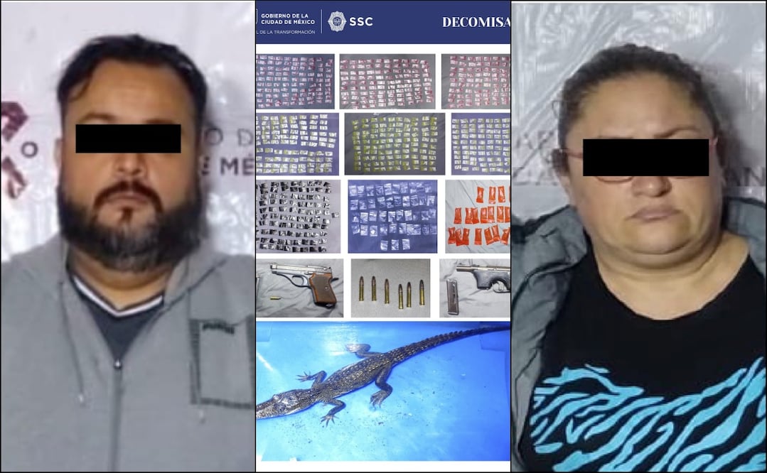 Las autoridades detuvieron a un hombre y una mujer, aseguraron dosis de presunta cocaína y marihuana, así como armas de fuego cortas y seis cartuchos útiles. Fotos: Secretaría de Seguridad Ciudadana