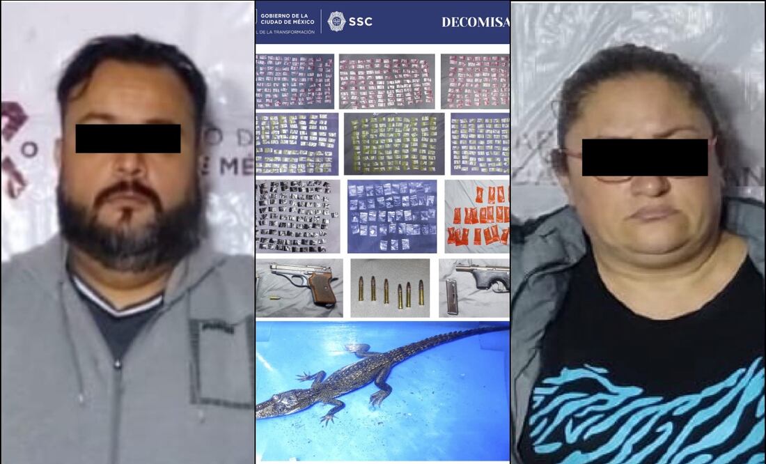 Las autoridades detuvieron a un hombre y una mujer, aseguraron dosis de presunta cocaína y marihuana, así como armas de fuego cortas y seis cartuchos útiles. Fotos: Secretaría de Seguridad Ciudadana