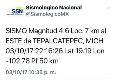 Se registra sismo de 4.6 en Tierra Caliente, Michoacán
