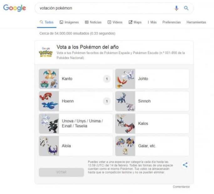 Vota con Google por tu Pokémon favorito