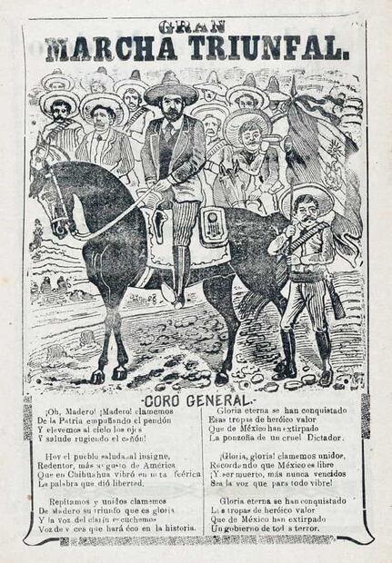 Corrido impreso en 1911 por Antonio Vanegas y grabado por José Guadalupe Posadas, semanas después de la llegada de Madero a la capital. Foto: Wikimedia Commons.