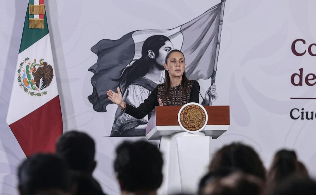 Presidenta Claudia Sheinbaum durante su conferencia de prensa desde Palacio Nacional este 18 de agosto del 2026. Foto: Gabriel Pano / EL UNIVERSAL