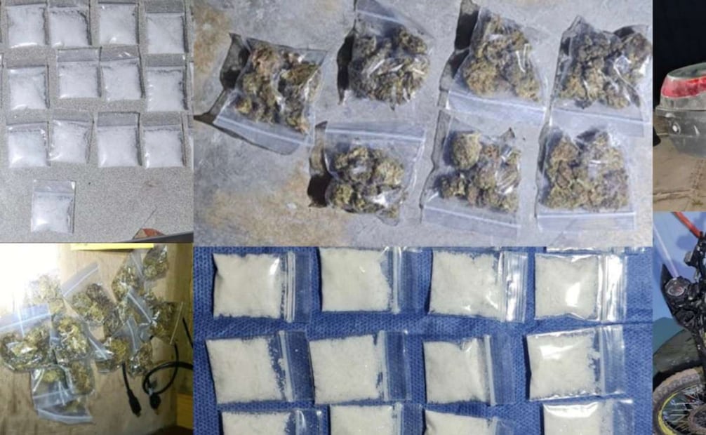 En el operativo se confiscaron dosis de droga, cristal y marihuana, así como dos motocicletas sin placas. Foto: Especiales.