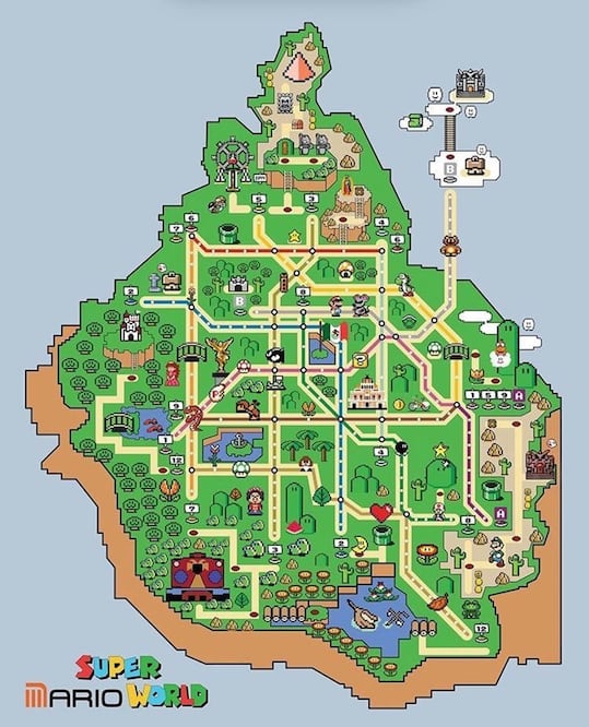 Este mapa del Metro de la CDMX está inspirado en el famoso videojuego de Mario Bros / Foto: Twitter Alex Revilla
