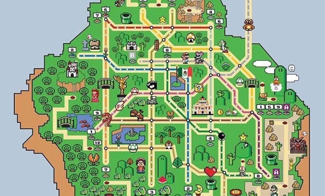 Este mapa del Metro de la CDMX está inspirado en el famoso videojuego de Mario Bros / Foto: Twitter Alex Revilla