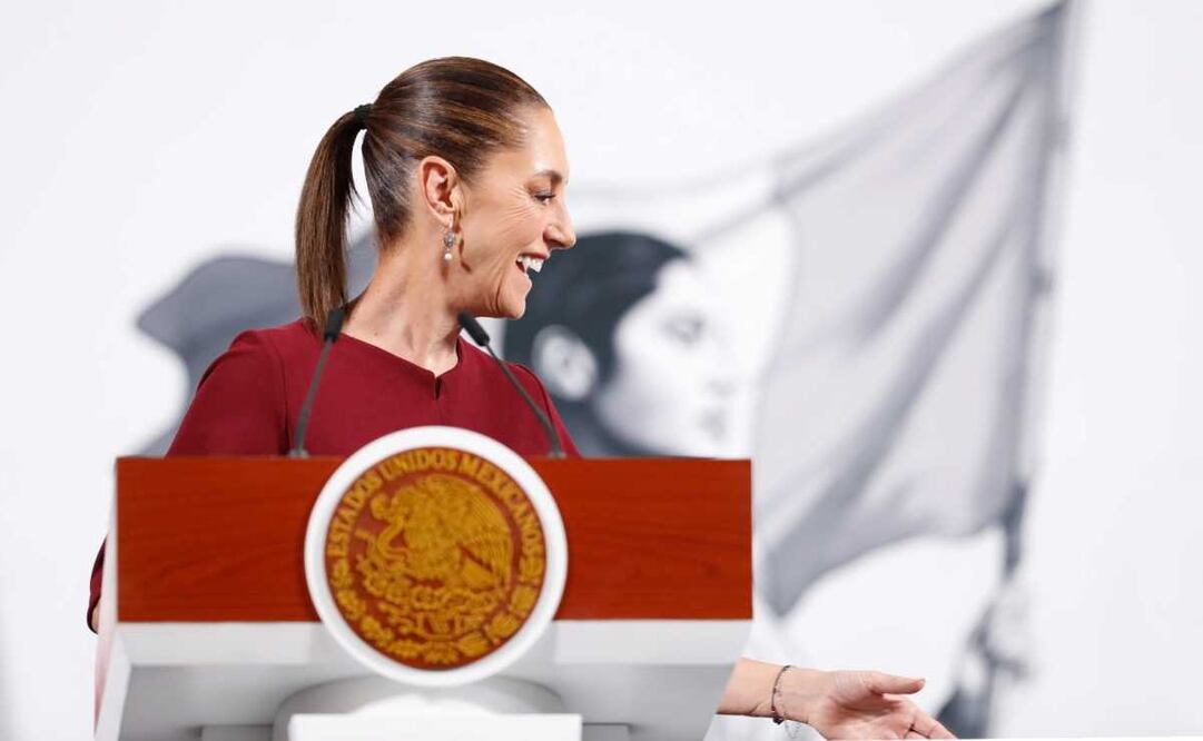 Claudia Sheinbaum, presidenta de México, durante la mañanera del 8 de abril del 2025 en Palacio Nacional. Foto: EFE
