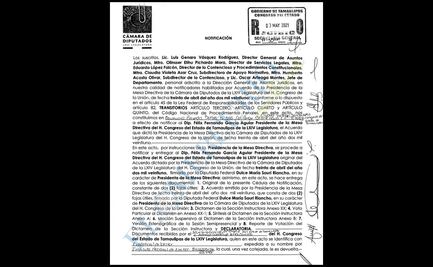 Notifican al Congreso de Tamaulipas sobre acuerdo de desafuero de García Cabeza de Vaca