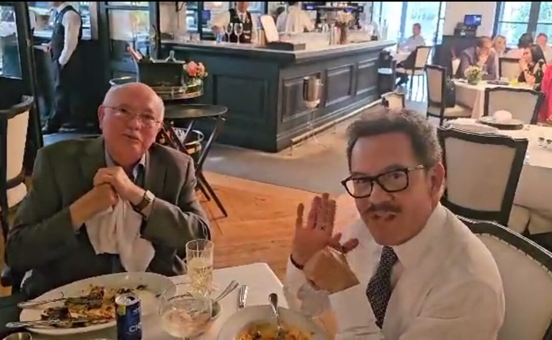 Coordinador parlamentario de Morena, Ignacio Mier en comida con Auditor Superior de la Federación, David Colmenares. Foto: Captura/ Twitter @MElenaPerezJaen