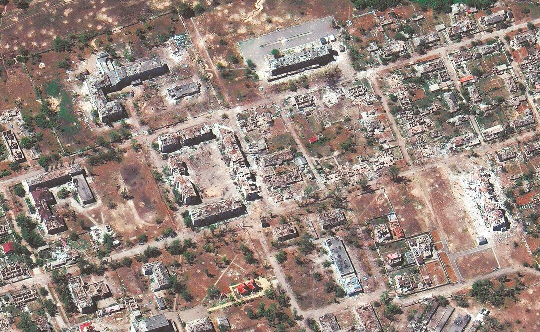 Imágenes de satélite de Maxar muestran los daños en Rubizhne, cerca de Severodonetsk. Foto: AP.