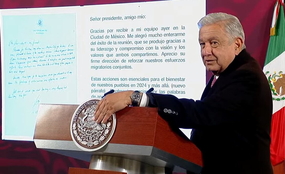 El presidente Andrés Manuel López Obrador dio a conocer una carta que recibió ayer de su homólogo estadounidense, Joe Biden, en la cual le agradece los esfuerzos en materia migratoria del gobierno de México. Foto: especial