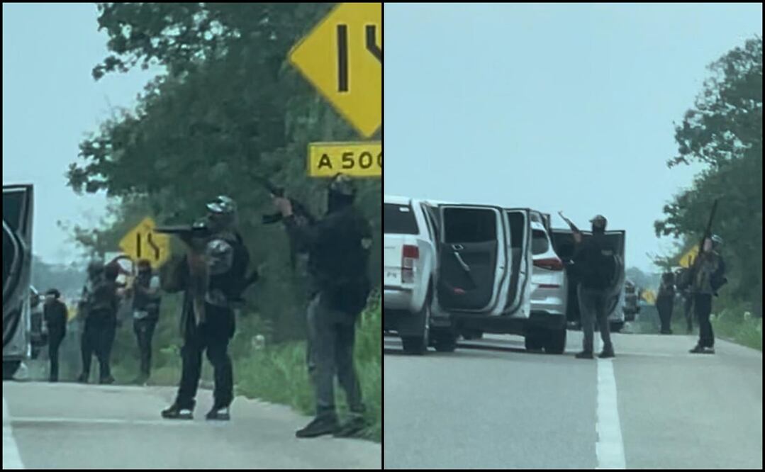 Momento exacto en que hombres armados interceptan a los trabajadores y los privan de su libertad. Fotos: Especiales