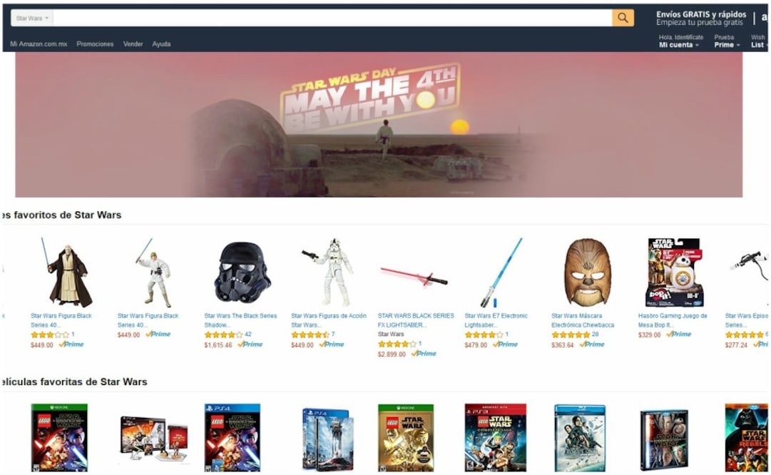 Para encontrar el artículo de tu preferencia, entra a Amazon.com.mx/starwars y disfruta desde el inicio una selección de favoritos como la Saga Completa de películas en Blu-ray