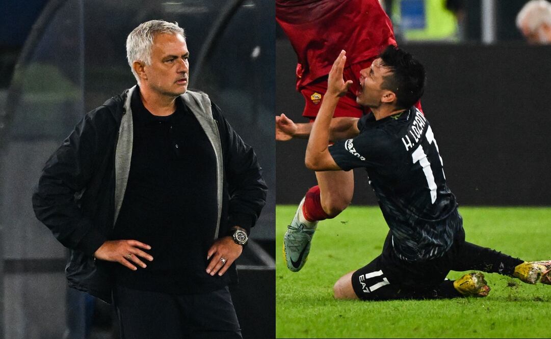 José Mourinho e Hirving Lozano en el partido Roma vs Napoli - FOTO: Especial