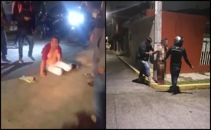 Repartidores golpean y amarran a supuesto defraudador en Veracruz