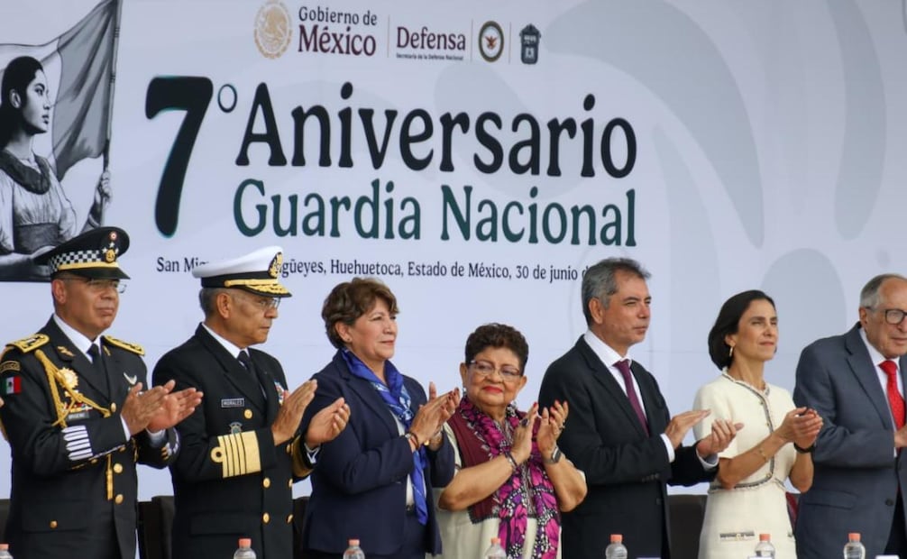 La presidenta Claudia Sheinbaum encabeza la ceremonia del Séptimo Aniversario de la Guardia Nacional, en las instalaciones del Centro de Capacitación Especializada de la Guardia Nacional, ubicado en el Campo Militar 37- C (30/06/2026). Foto: Karla Guerrero/ EL UNIVERSAL