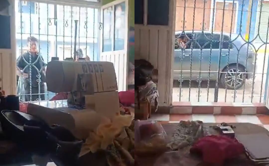 Las imágenes muestran a presuntos extorsionadores disparar contra un negocio de costura en San Martín Mexicapan, Oaxaca (19/02/2025). Foto: Especial