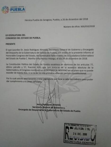 Congreso inicia proceso para elegir gobernador interino en Puebla