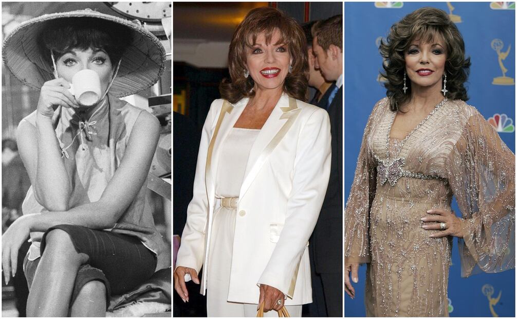 Joan Collins en 1962, 2002 y 2006. Foto: EFE y AP.