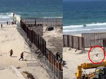 ¡Hasta el perro cruzó! Migrantes aprovechan reparación de muro y pasan corriendo a EU