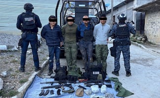 Detienen a cuatro presuntos integrantes del CJNG en Ixhuatán, Chiapas; les aseguraron armas largas y equipo táctico