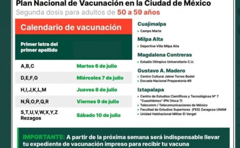 Inicia vacunación Covid para adultos de 30 a 39 años en 5 alcaldías de CDMX