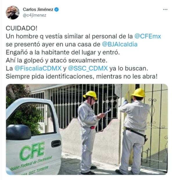 Sujeto con uniforme de CFE viola a mujer en alcaldía Benito Juárez  