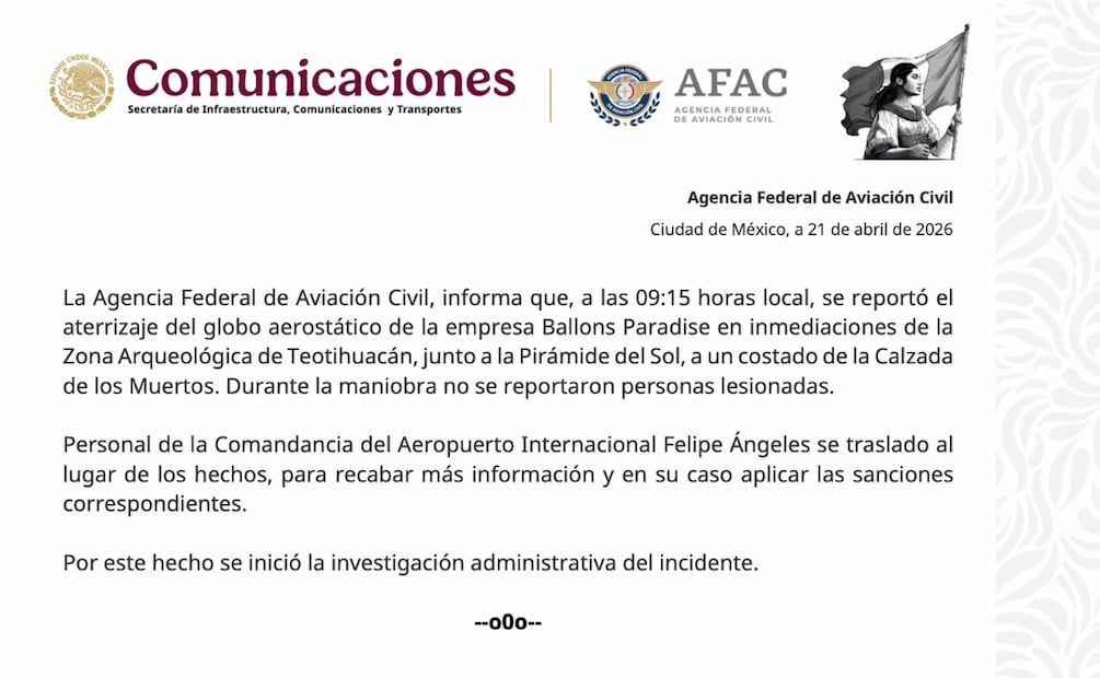 La AFAC informó que se inició la investigación administrativa del incidente. | Foto: Especial.