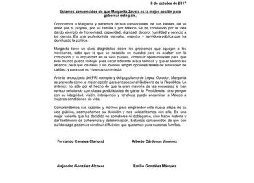 Ex gobernadores panistas expresan su apoyo a Zavala