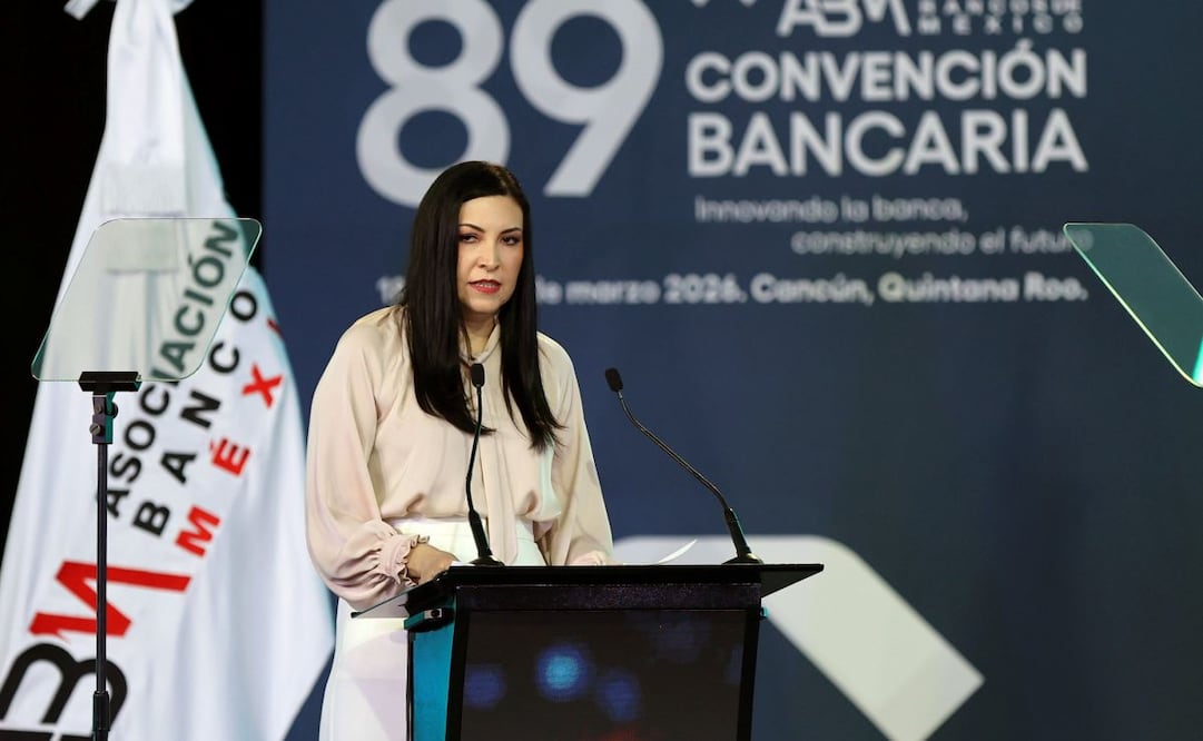 La gobernadora del Banco de México (Banxico), Victoria Rodríguez Ceja, habla en la inauguración de la 89 Convención Bancaria (19/03/26) Foto: EFE