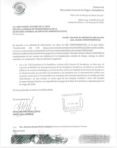 Cheques para pagarle a Enrique Inzunza. Foto: Transparencia