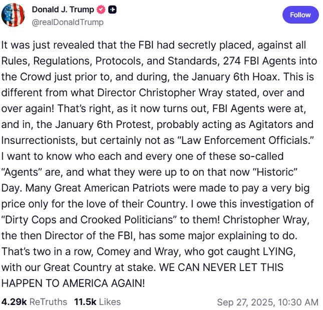 Donald Trump a través de su red social Truth Social. Foto: captura de pantalla