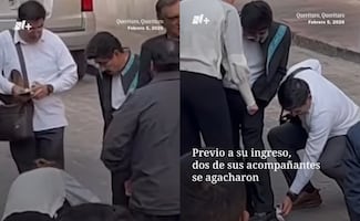 Captan momento en que le limpian los zapatos a Hugo Aguilar; ministro acude a conmemoración de la Constitución en Querétaro
