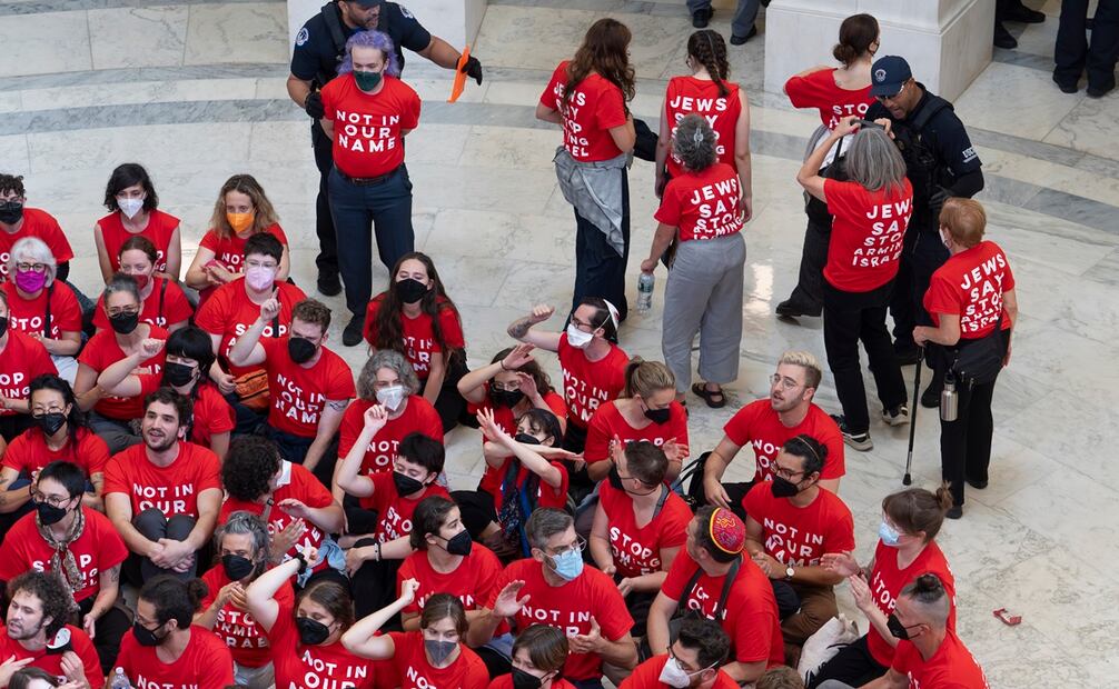 Después de varios avisos para que abandonaran la protesta, la Policía del Congreso empezó a detener a los manifestantes. Foto: AP/J. Scott Applewhite