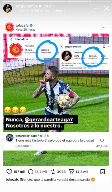 La respuesta de Sergio Ramos al Toluca