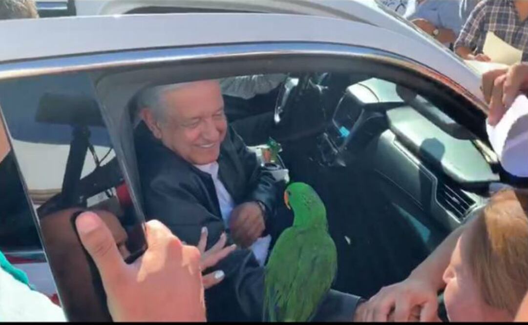 Reciben a AMLO con “vivas” y con un perico en Torreón