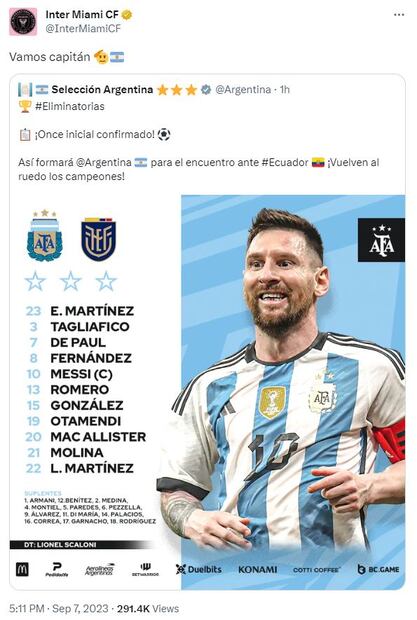 Tweet del Inter Miami - Foto: @InterMiamiCF en X