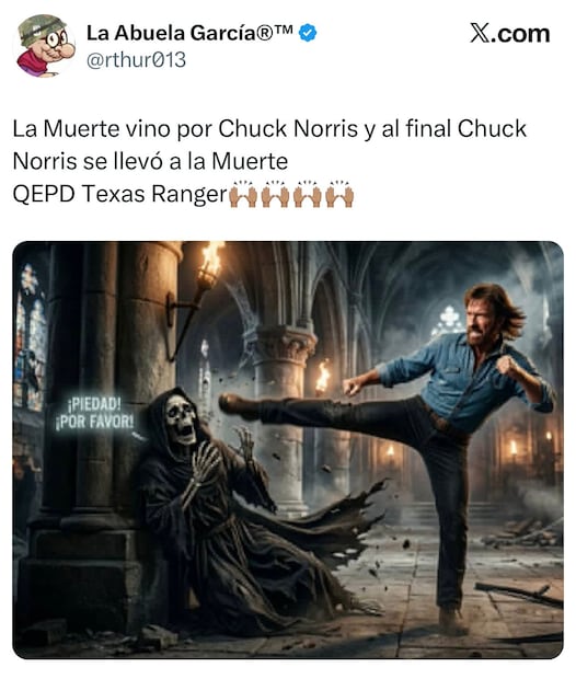 Imágenes de despedida para Chuck Norris en redes sociales. Foto: X