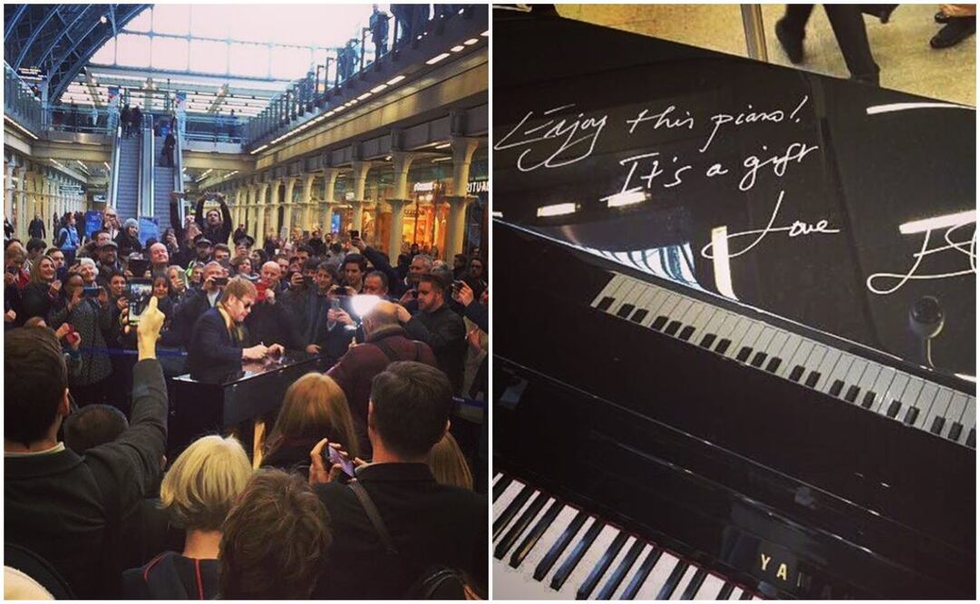 El veterano cantante y pianista apareció de improviso para, según él, "bautizar" el instrumento que ha cedido a la céntrica estación de tren. FOTO: Instagram Elton John