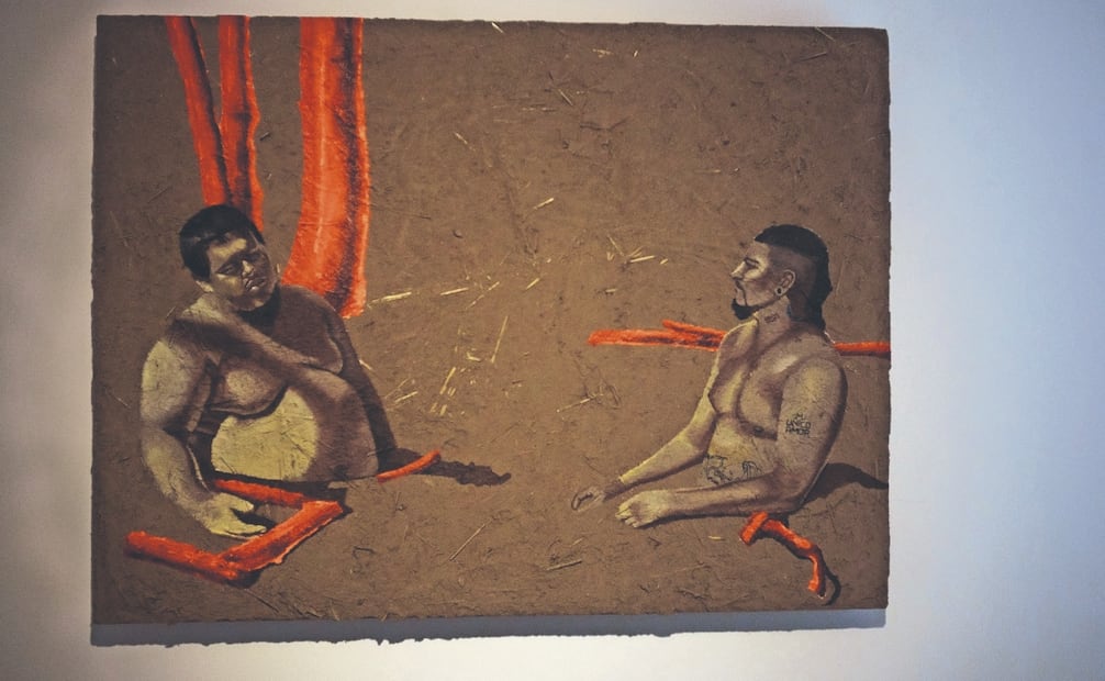 Juntes en la tierra sagrada, una de las obras
de esparza, creada este 2026. Foto: Osmar Alvarado/ EL UNIVERSAL