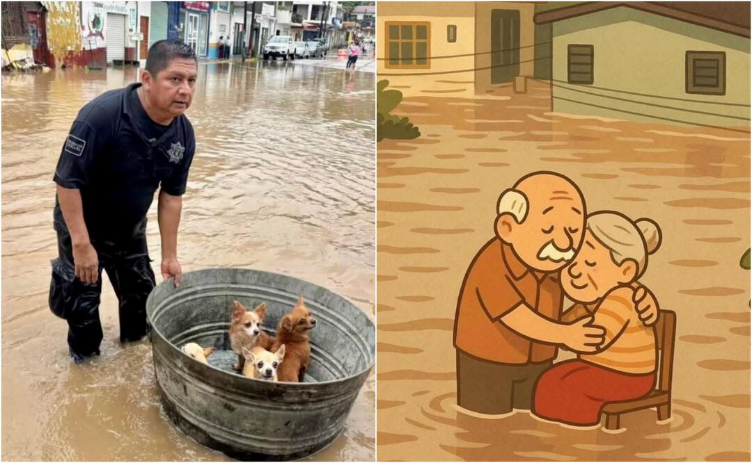 Las inundaciones en Poza Rica han dejado una ola de emotivas imágenes de personas enfrentándose al desastre. Foto: X
