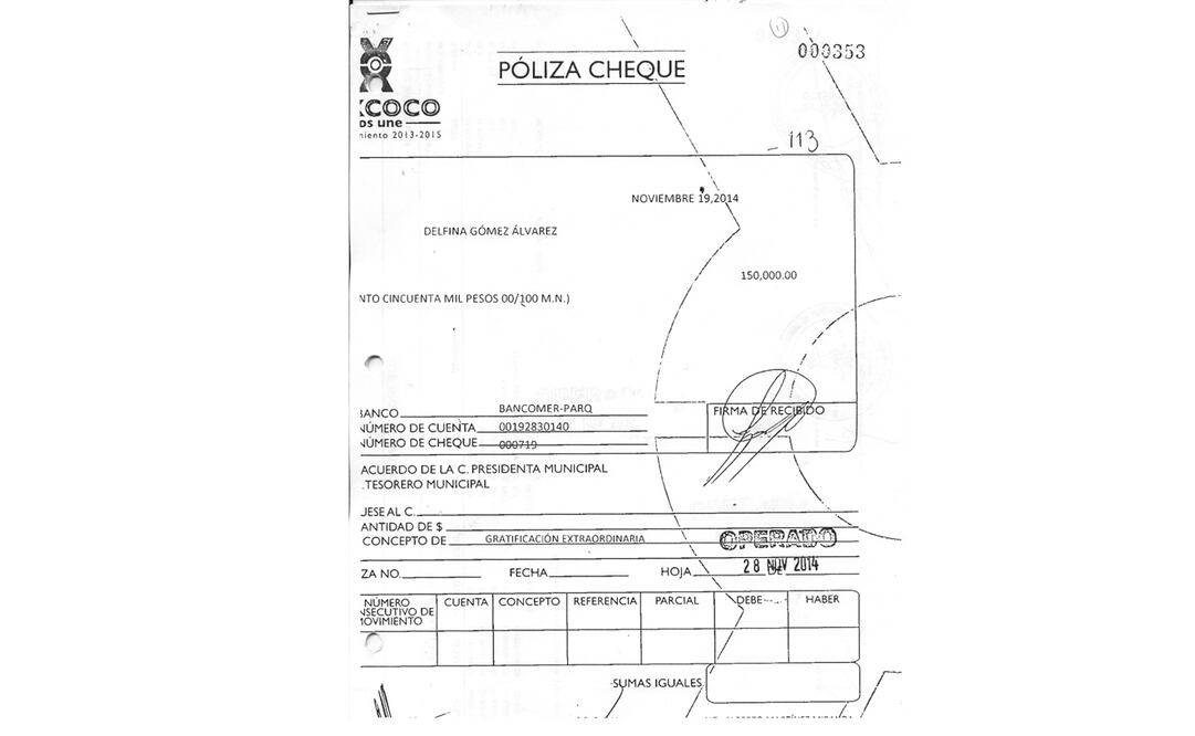 En el documento se observa que el recurso otorgado a Delfina Gómez, candidata de Morena, salió de la cuenta denominada Bancomer-Parq con el número 00192830140. (Especial)