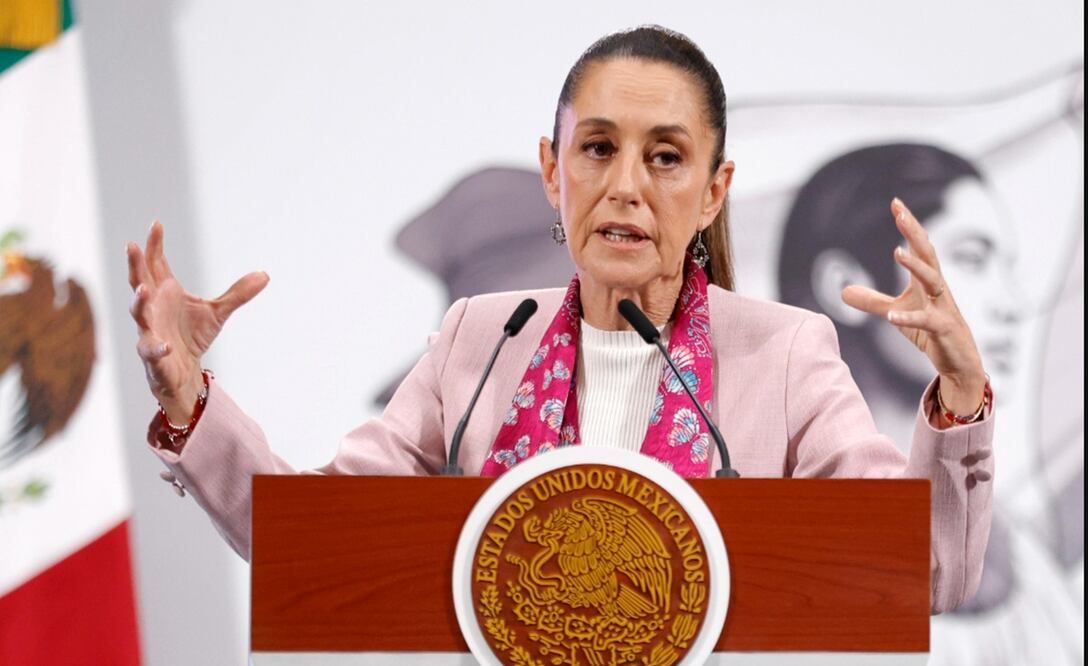 La presidenta Claudia Sheinbaum durante la mañanera del 7 de agosto de 2025. Foto: Diego Simón Sánchez/EL UNIVERSAL