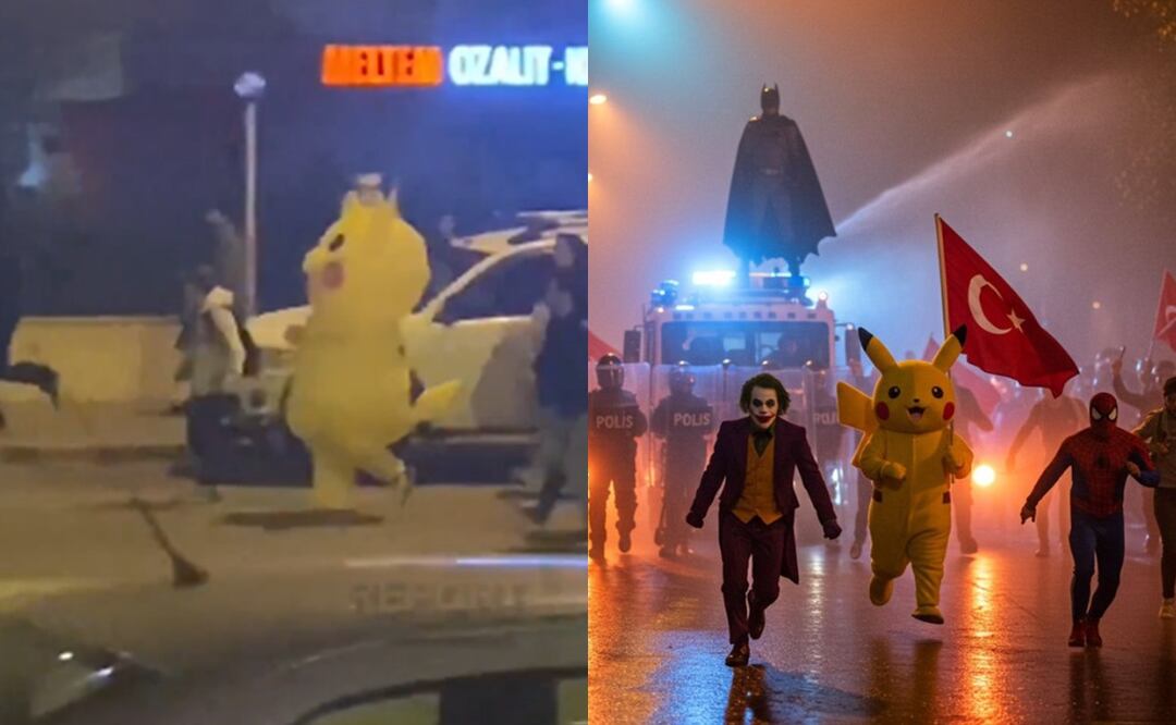 El video de la botarga perseguida en una manifestación se hizo tendencia. Fotos: Redes sociales