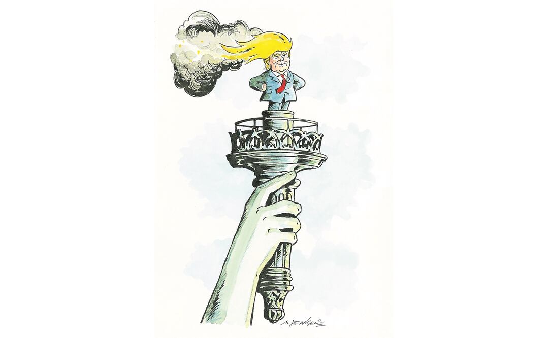 Ilustración de Marco de Angelis que satiriza las políticas de Trump. (CORTESÍA DE ANDREA ARROYO)